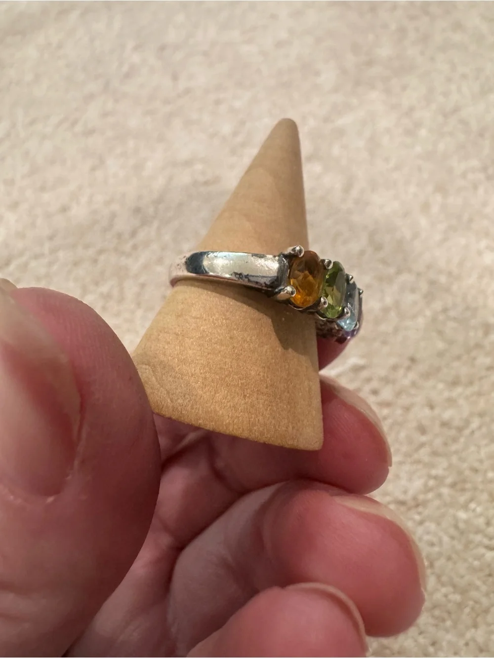 Vintage sterling silver 925 multi color gemstone ring R STER 7.25